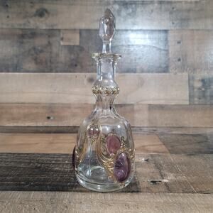 Antique Pressed Glass  Beaded Decanter W Cut Glass Stopper 10" Tall